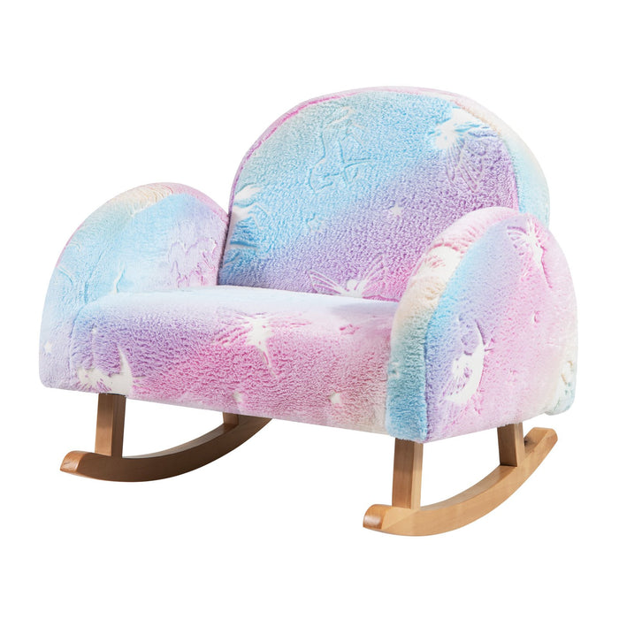 Upholstered Kids Rocking Chair with Luminous Effect and Poplar Wood Rocking Feet-