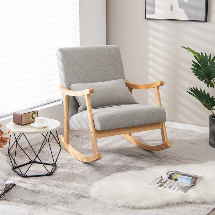 Modern Upholstered Rocking Chair - Grey Rocker with Rubber Wood Frame - Comfortable Furniture for Living Room or Nursery