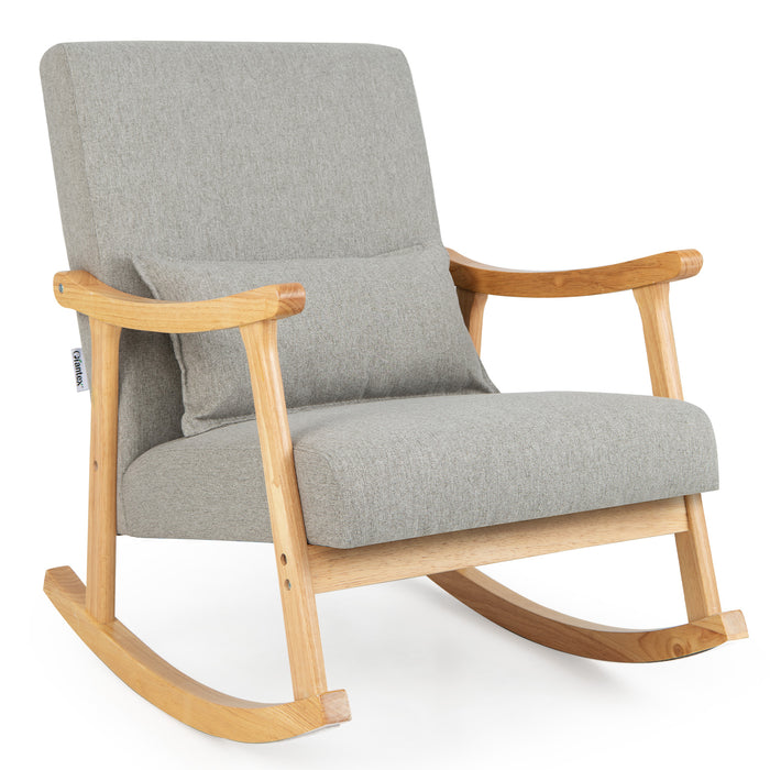 Modern Upholstered Rocking Chair - Grey Rocker with Rubber Wood Frame - Comfortable Furniture for Living Room or Nursery