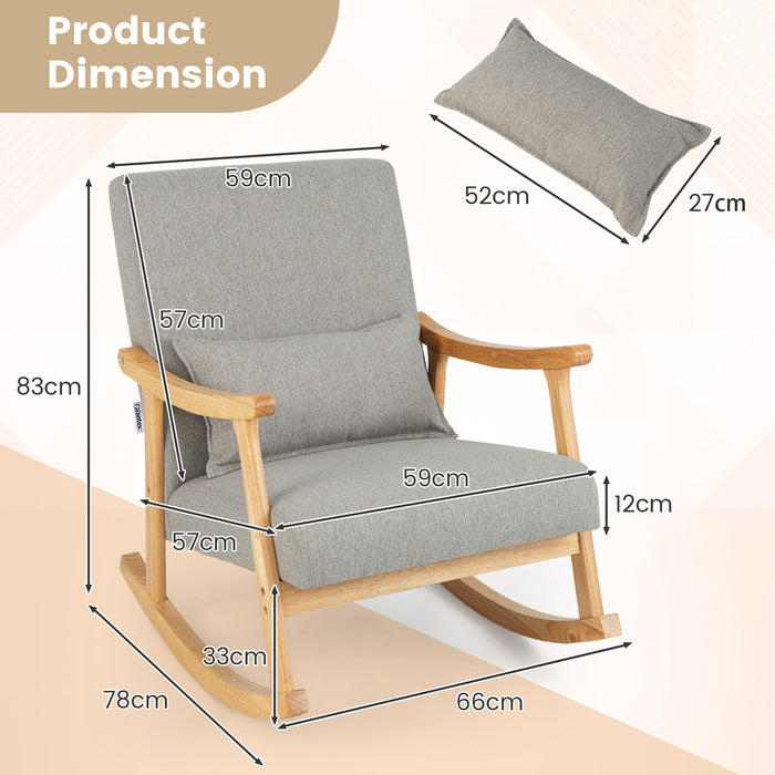 Modern Upholstered Rocking Chair - Grey Rocker with Rubber Wood Frame - Comfortable Furniture for Living Room or Nursery