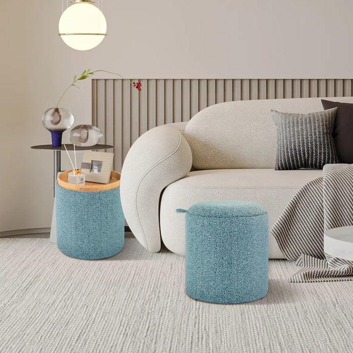 Upholstered Storage Round Ottoman Set of 2 with Reversible Tray-