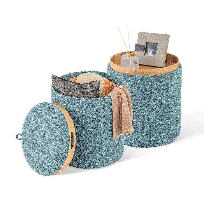 Upholstered Storage Round Ottoman Set of 2 with Reversible Tray-