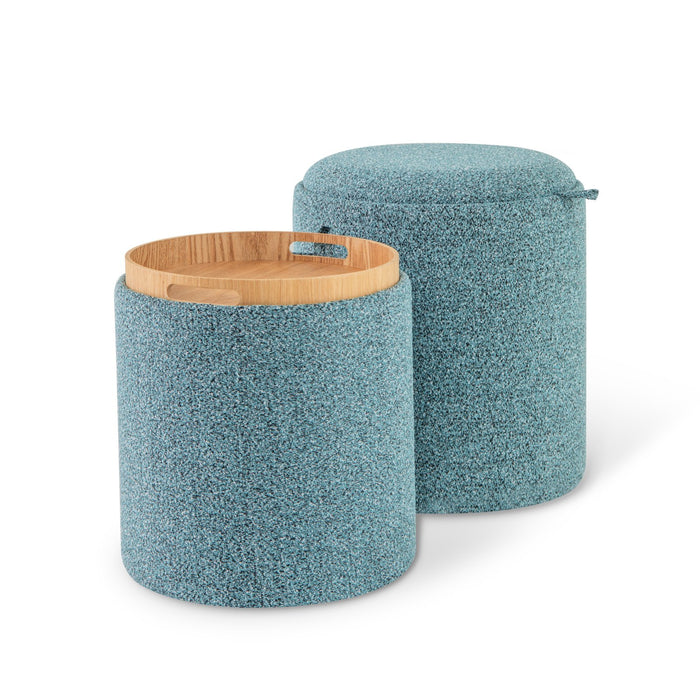 Upholstered Storage Round Ottoman Set of 2 with Reversible Tray-