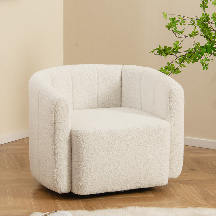 Upholstered Swivel Barrel Chair with Backrest and Armrests-White