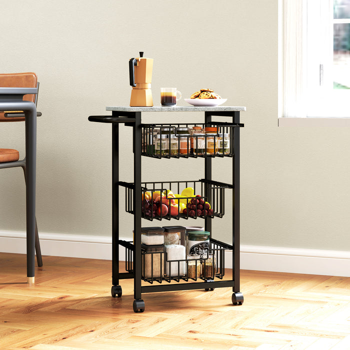 HOMCOM Three Basket Mobile Kitchen Island, with Brakes - Grey/Black