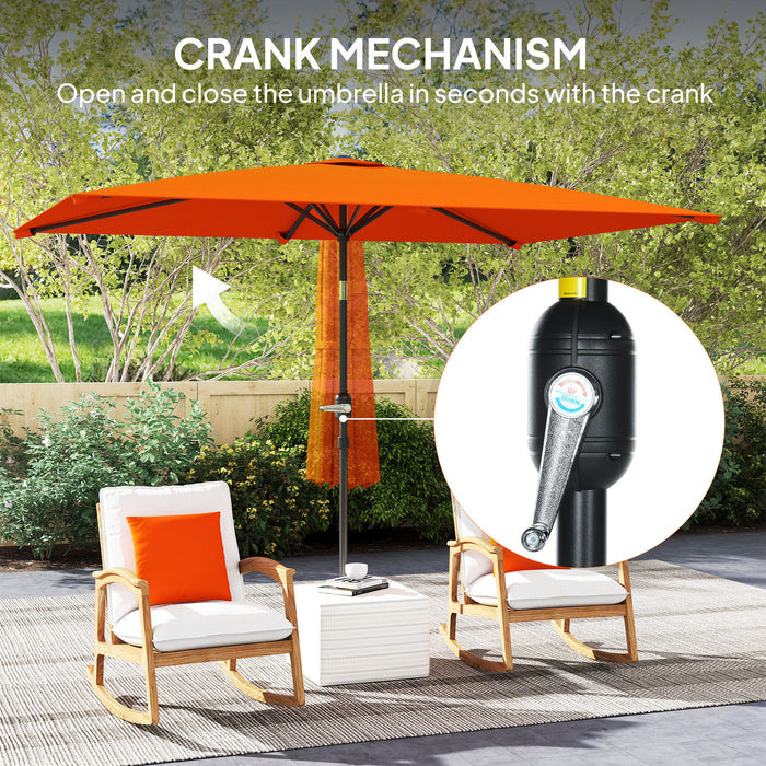 Outsunny 3x2m Patio Parasol Garden Umbrellas Canopy with Aluminium Tilt Crank Rectangular Sun Shade Steel, Orange