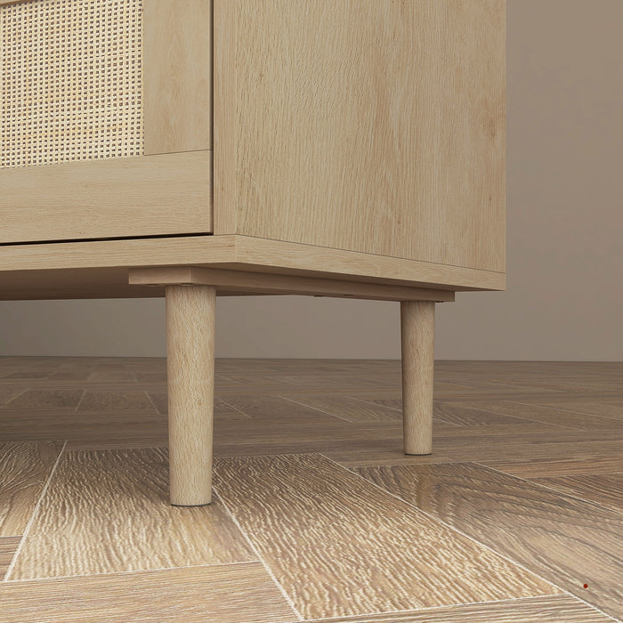 HOMCOM Chest of Drawers, 6-Drawer Dresser, Tall Storage Drawer Unit with Rattan Element for Bedroom, Living Room, Oak