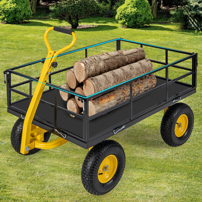 Utility Garden Cart with 180° Rotating Handle and Removable Sides-