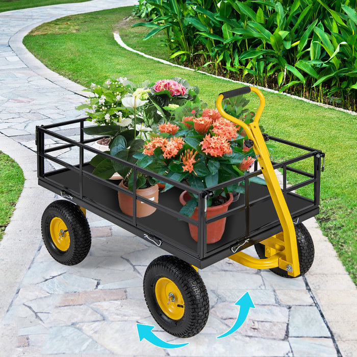 Utility Garden Cart with 180° Rotating Handle and Removable Sides-