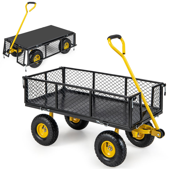 Utility Garden Cart with 180° Rotating Handle and Removable Sides for Outdoor-