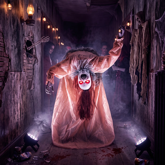 HOMCOM Animated Halloween Ghost, Halloween Animatronics with Creepy Screams, Glowing Eyes, Sound/Touch Activated