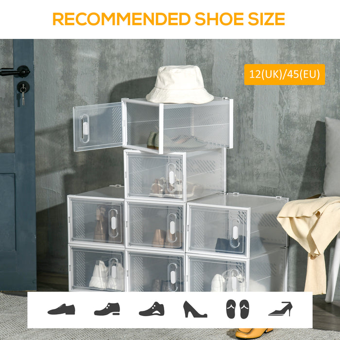 HOMCOM 8PCS Clear Shoe Box, Plastic Stackable Shoe Storage Box for UK/EU Size up to 12/46 with Magnetic Door for Women/Men, 28 x 36 x 21cm