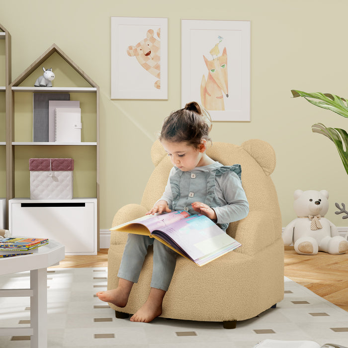 Bear Shaped Toddler Armchair - Plush Kids Chair for Playroom, Bedroom, Living Room - Ideal for Ages 18 Months to 3 Years in Khaki