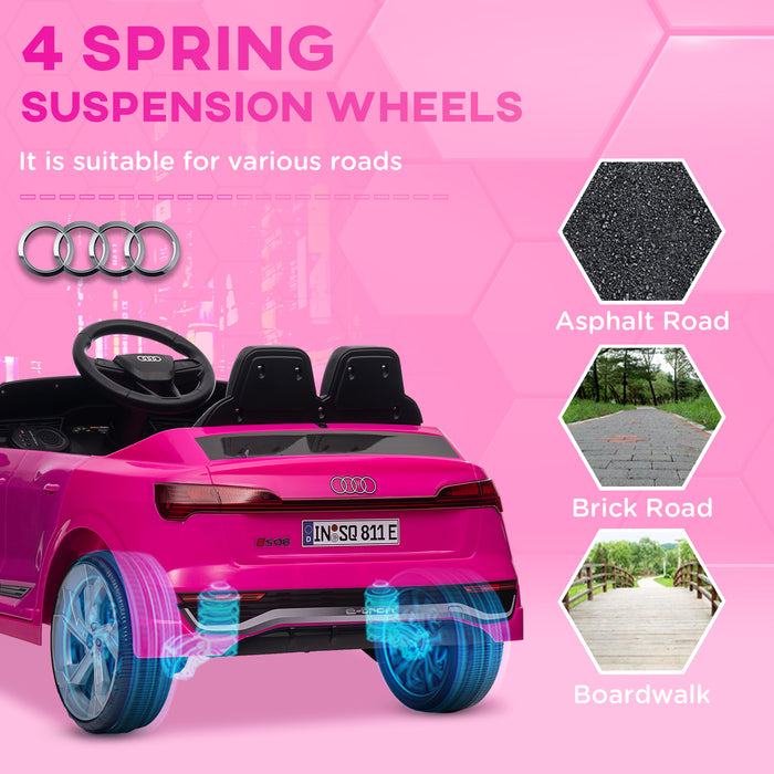 AIYAPLAY Audi Q8 e-tron Sportback Licensed 12V Ride on Car w/ Remote, 4 Spring Suspension Wheels, Headlights, Music, Horn - Pink