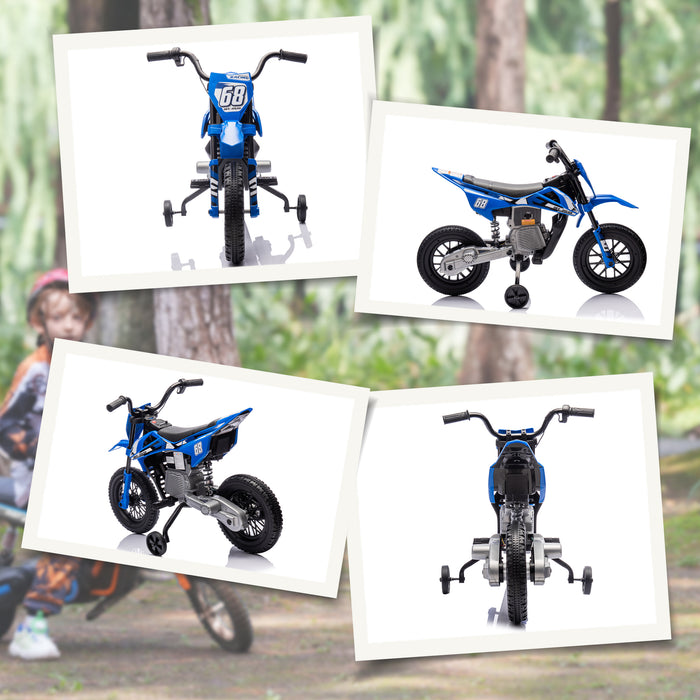AIYAPLAY 12V Kids Electric Motorbike, Kids Electric Ride on Motorcycle w/ Twist Grip Throttle, Training Wheels - Blue | Aosom UK