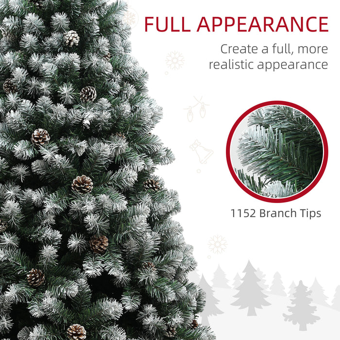 HOMCOM 7ft Artificial Pine Christmas Tree with 1152 Branch Tips and Steel Base, Realistic Hinged Tree with Pinecones, Holiday Décor for Home Office, Green