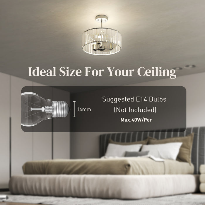 HOMCOM Crystal Ceiling Light Fixture, Semi Flush Mount Modern Crystal Chandelier Ceiling Light for Living Room, Bedroom, Hallway,  Dining Room, E14 Base 3-Lights, Silver Tone