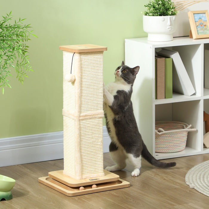 PawHut 3 in 1 Cat Scratching Post, 67cm Cat Scratcher w/ Track Ball Toy, Oak | Aosom UK