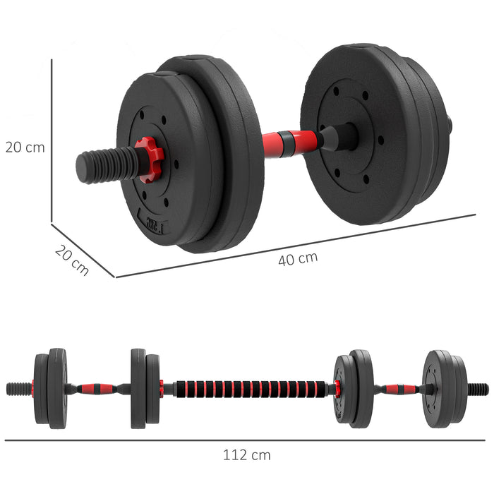 HOMCOM 15kg 2 in 1 Adjustable Dumbbells Weight Set, Dumbbell Hand Weight Barbell for Weight Training, Black
