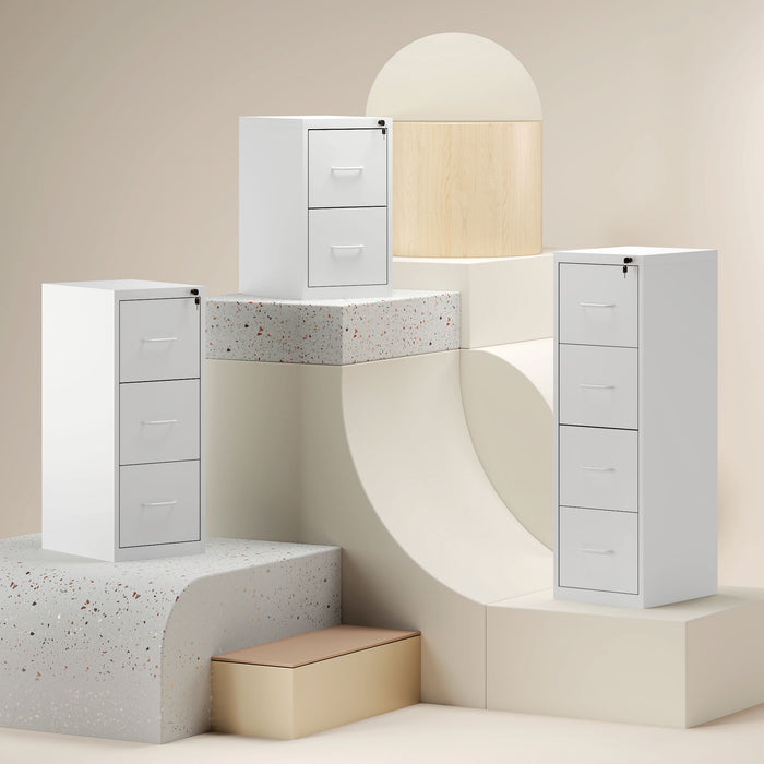 HOMCOM Four-Drawer Modern Steel Filing Cabinet - White