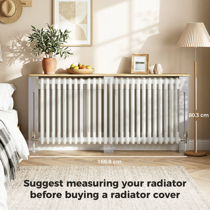 HOMCOM Slatted Radiator Cover, Painted Cabinet with Line Grill Design, 172L × 19W × 81H cm, Grey