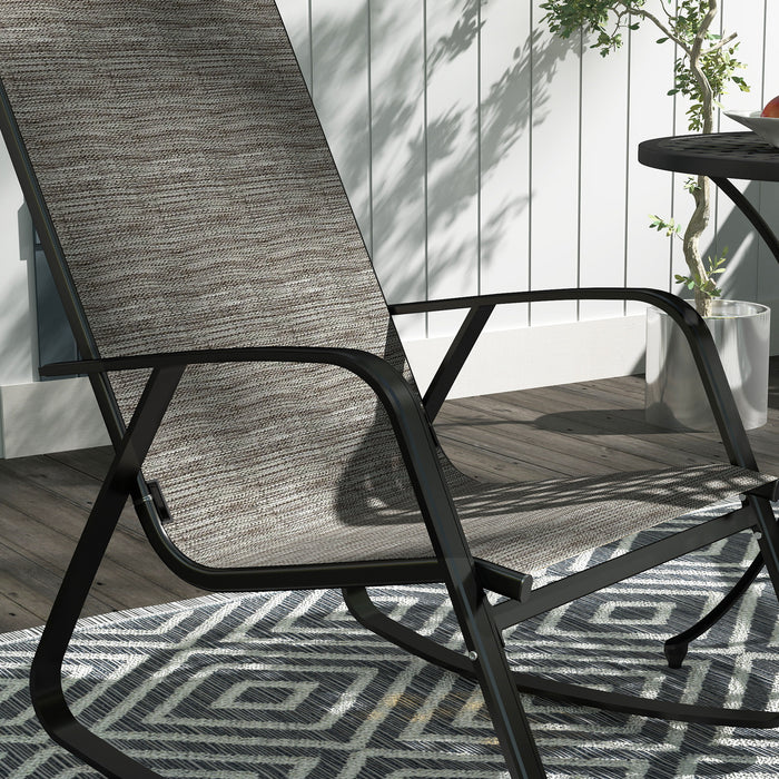 Outsunny Garden Rocking Chairs Set of 2, Ergonomic Outdoor Rocking Chairs with Armrests, High Backrest, Steel Frame Relaxing Rocker Armchair Seats for Patio, Balcony, Porch, Light Brown