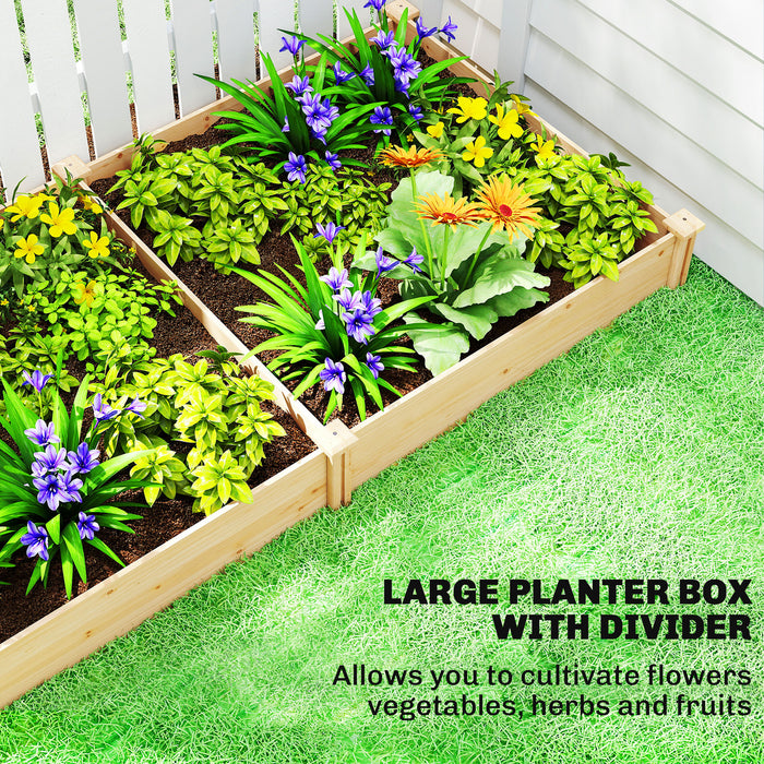 Outsunny Raised Garden Bed, Wooden Planter Box with Divider and Open Bottom for Flowers, Herbs, Vegetables, DIY Painting