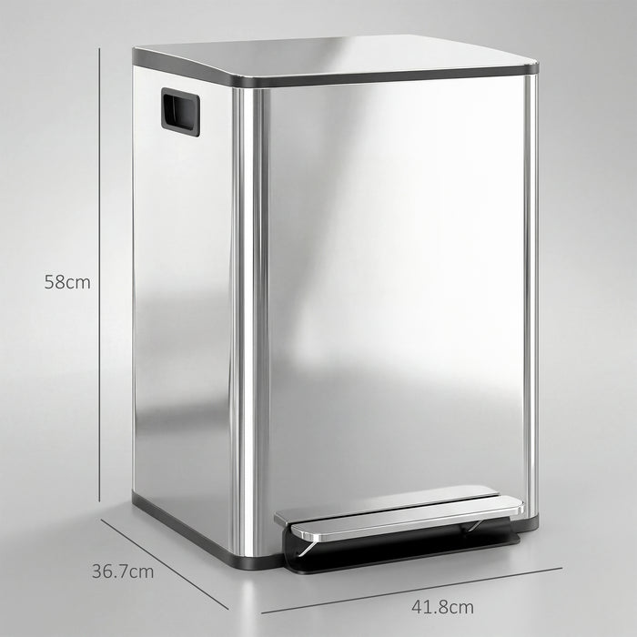 HOMCOM 40L Dual Compartment Stainless Steel Bin, with Deodoriser Holders - Silver Tone