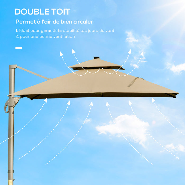Outsunny 3 x 3(m) Aluminium Sun Square Canopy Top w/ Adjustable Pole Angle Khaki
