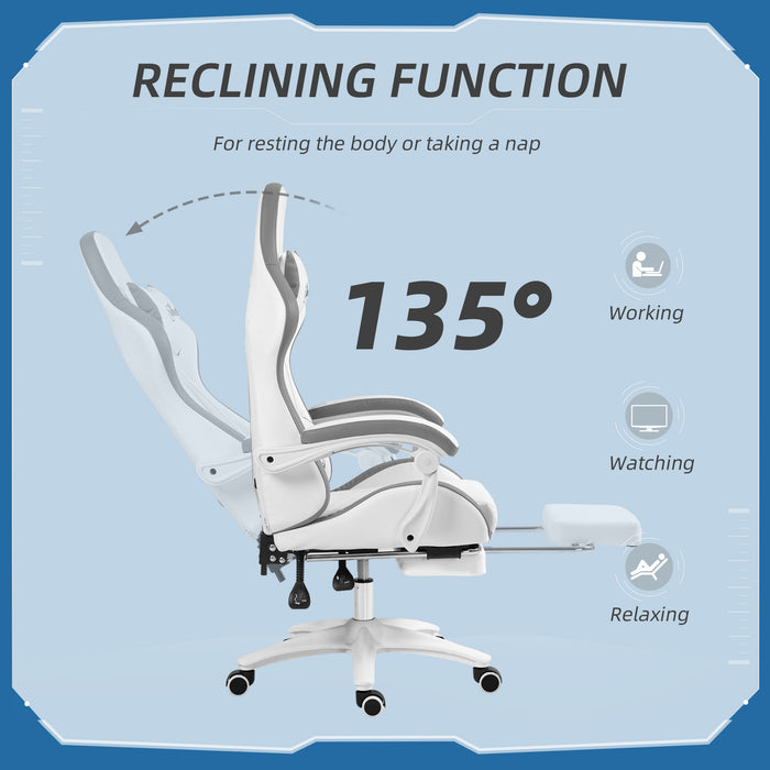 Racing Gaming Chair with Footrest - PU Leather Reclining Computer Chair with 360 Swivel, Headrest & Lumbar Support - Ergonomic Design for Gamers and Home Office Use