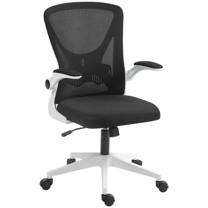 Ergonomic Mesh Back Desk Chair - Adjustable Flip-Up Armrests, Lumbar Support in Black - Ideal for Comfortable Office Seating