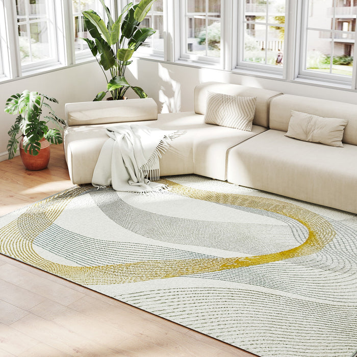 HOMCOM Modern Area Rug, Machine Washable Rug, Allergy-Friendly Floor Carpet for Living Room, Bedroom, Dining Room, Home Office, 230 x 160 cm, Cream White