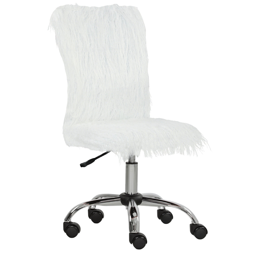 HOMCOM Plush Office Desk Chair, Modern Armless Swivel Vanity Chair with Adjustable Height for Home Office, Bedroom, Living Room, White