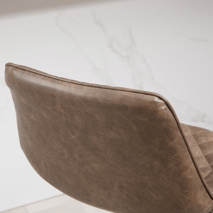 Retro Adjustable Swivel Bar Chairs, Set of 2 - Brown PU Leather Upholstery with Steel Base and Footrest - Comfortable High-Back Kitchen Stools for Home Bar & Dining