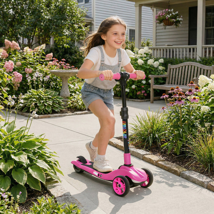 AIYAPLAY Three-Wheel Foldable Electric Scooter for Kids Aged 6-10 Years, Pink