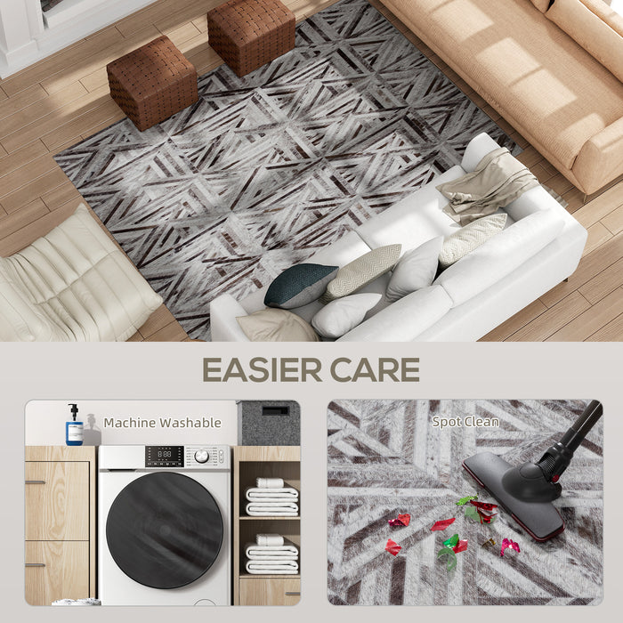 HOMCOM Modern Area Rug, Triangle Pattern Non-Slip Washable Rug, Chenille Floor Carpet for Living Room, Bedroom, Dining Room, Home Office, 230 x 160 cm, Brown