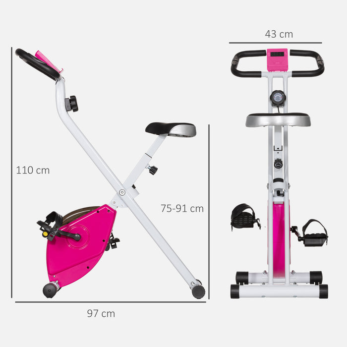 SPORTNOW Folding & Quiet Exercise Bike with 8-Level Magnetic Resistance and Heart-Rate Sensor for Home Gym, Pink and White