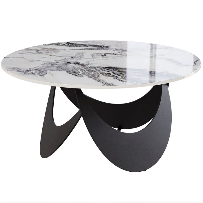 HOMCOM Coffee Table Sintered Stone Top Adjustable Foot Pads Modern Centre Table for Living Room White and Black