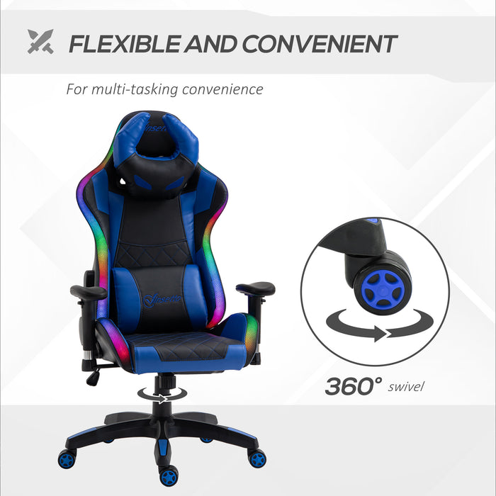 High-Back Racing Gaming Chair with RGB Lighting - Ergonomic Design with Lumbar Support and Height Adjustment - Stylish, Comfortable Recliner for Gamers and Home Office Use