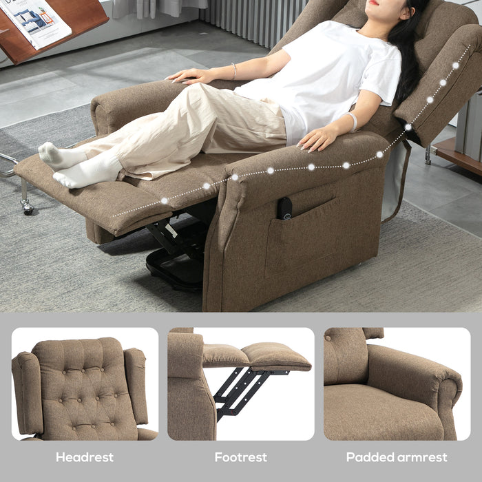 HOMCOM Power Lift Recliner Chair, Wingback Button Tufted Electric Lift Chair for Elderly, Fabric Riser and Reclining Armchair with Remote Control, Side Pockets, for Living Room, Dark Brown