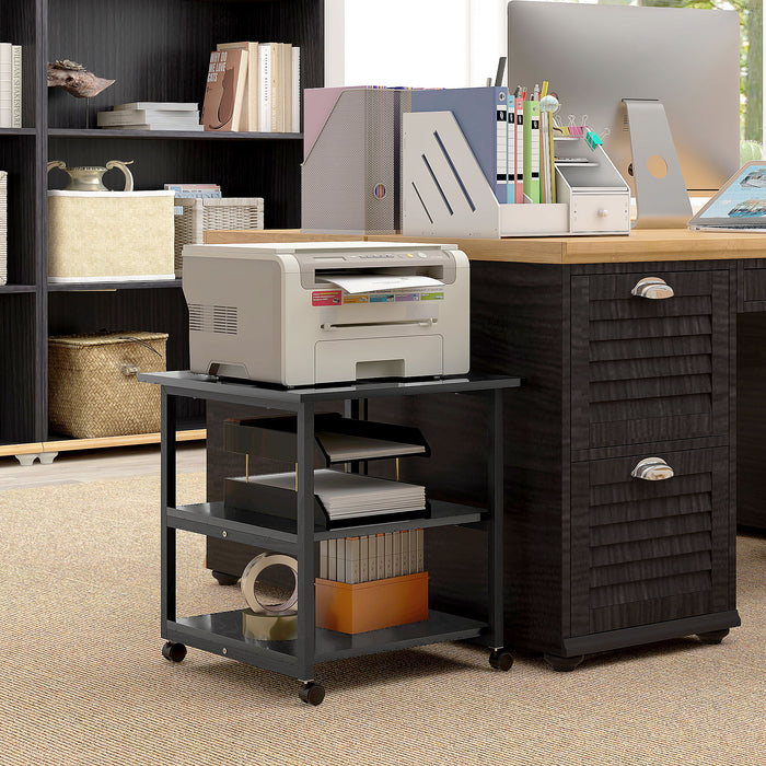 3-Tier Rolling Printer Stand - Mobile Storage Shelf with Wheels, Home Office Printer Cart, 50x50x52.5cm - Space Saver for Home Office Organization