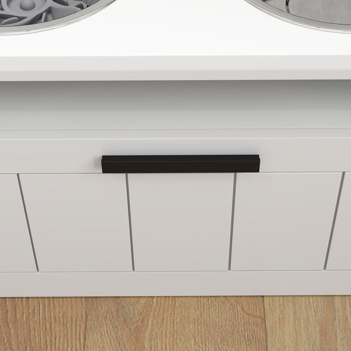 PawHut Raised Dog Bowl with Slow Feeder & 2 Stainless Steel Dog Bowl, 25L Storage Drawer, for Large & Extra Large Dogs, White