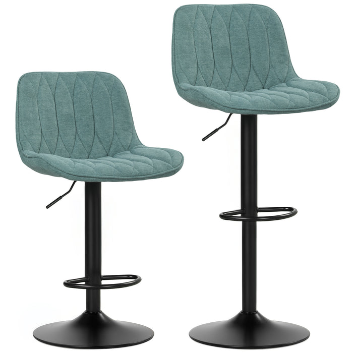 HOMCOM Bar Stools Set of 2, Height Adjustable Swivel Barstools with Backrest and Footrest, Modern Linen Upholstered Armless Bar Chairs for Kitchen, Breakfast Counter, Blue