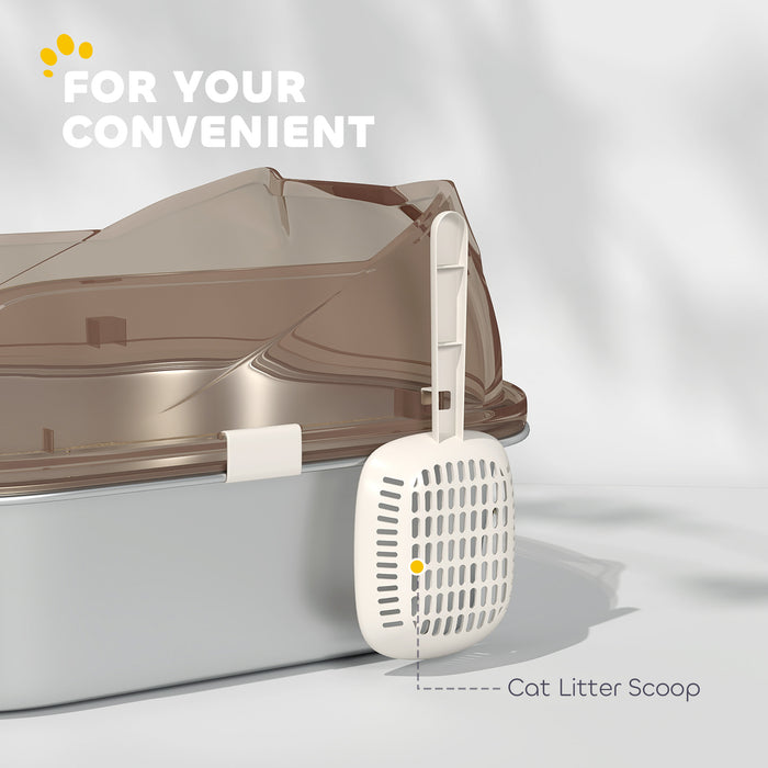 PawHut Stainless Steel Litter Box with Lid, High Wall Sided Enclosure, Pedal, Scoop, Non-Sticky, Anti-Leakage, Easy Cleaning