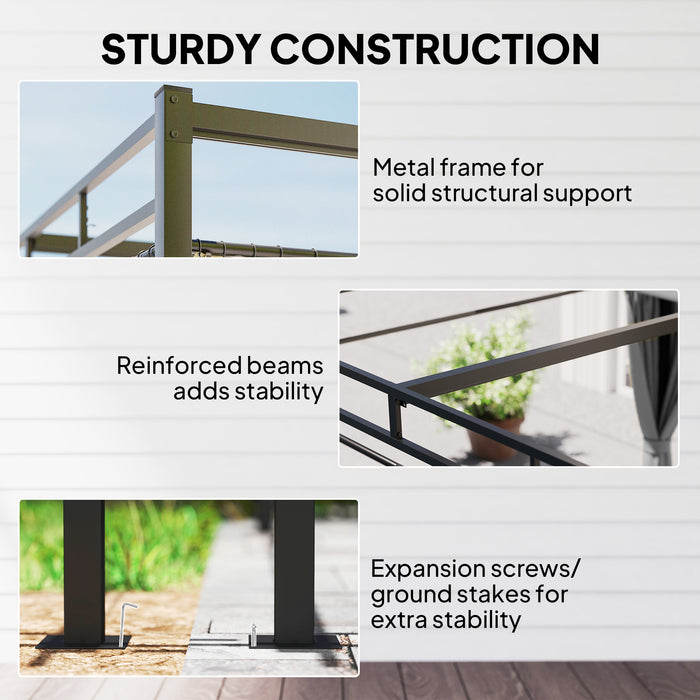 Outsunny 3 x 3 m Pergola with Retractable Roof Canopy and Curtains, UPF30+ Metal Frame Garden Pergola Gazebo Sun Shade, Dark Grey