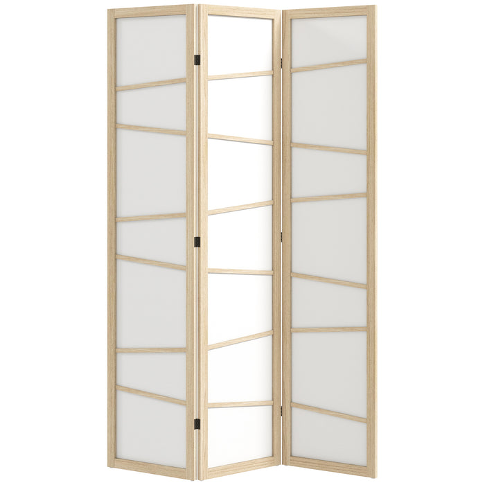 HOMCOM Wooden Folding Privacy Screen, 3 Panel Room Divider for Bedroom, Natural Wood Finish