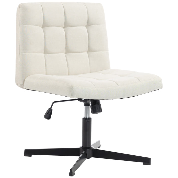 HOMCOM Armless Office Chair, Cross Legged Linen Computer Desk Vanity Chair with Wide Seat, Rocking Function, Beige
