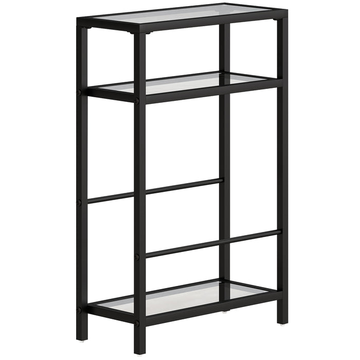 HOMCOM 3-Tier Side Table, Narrow End Table with Storage Shelf and Tempered Glass Tabletop for Small Spaces, Black