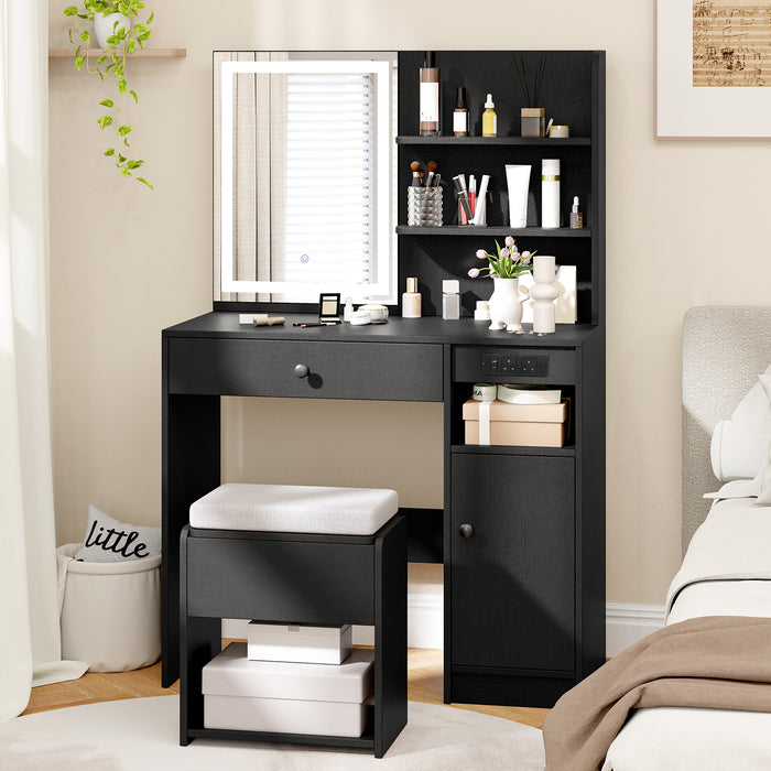 Vanity Desk with Mirror and Lights Dressing Table with Charging Station-White