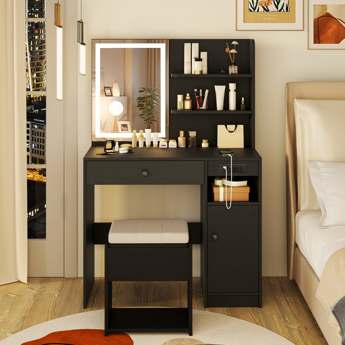 Vanity Desk with Mirror and Lights Dressing Table with Charging Station-White